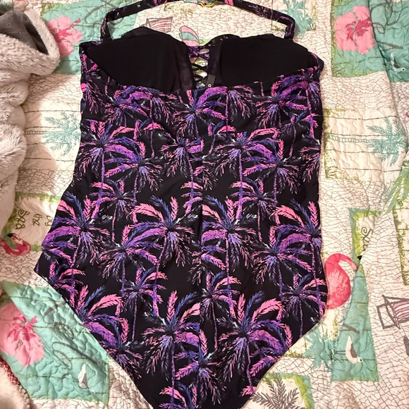 Torrid Black and Purple Palm Print One Piece - Picture 2 of 4